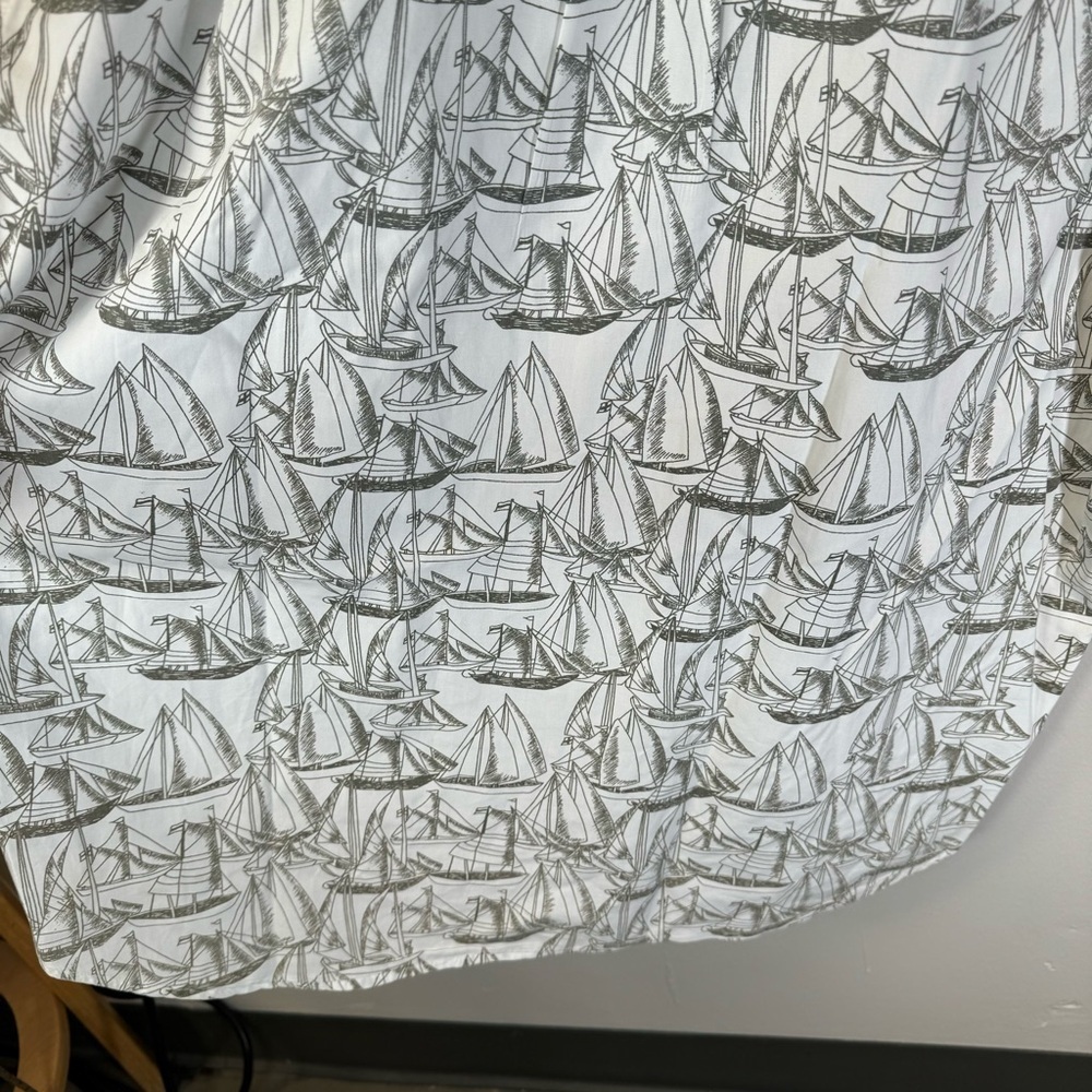 vintage men sailboat print buttondown shirt white gray nautical 100%cotton large - Picture 10 of 13